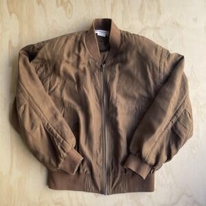 Van Macdowell Paris Jacket Mens Small Brown Silk Bomber Full Zip Lined Casual